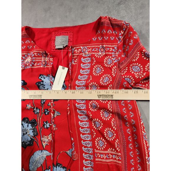 Anthropologie Vanessa Virginia Dress Size 0 Red Boho 100% Silk Isabelle Floral - Picture 8 of 12